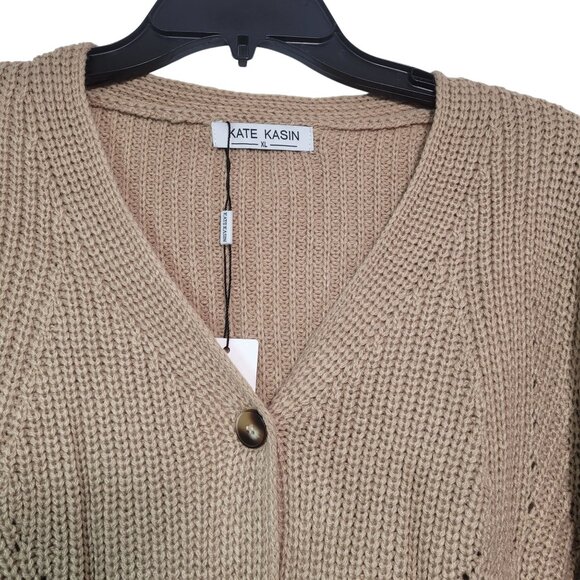 Kate Kasin Women's Long Sleeves Beige Knit Button-Up Pullover Cardigan X-Large - Picture 4 of 9
